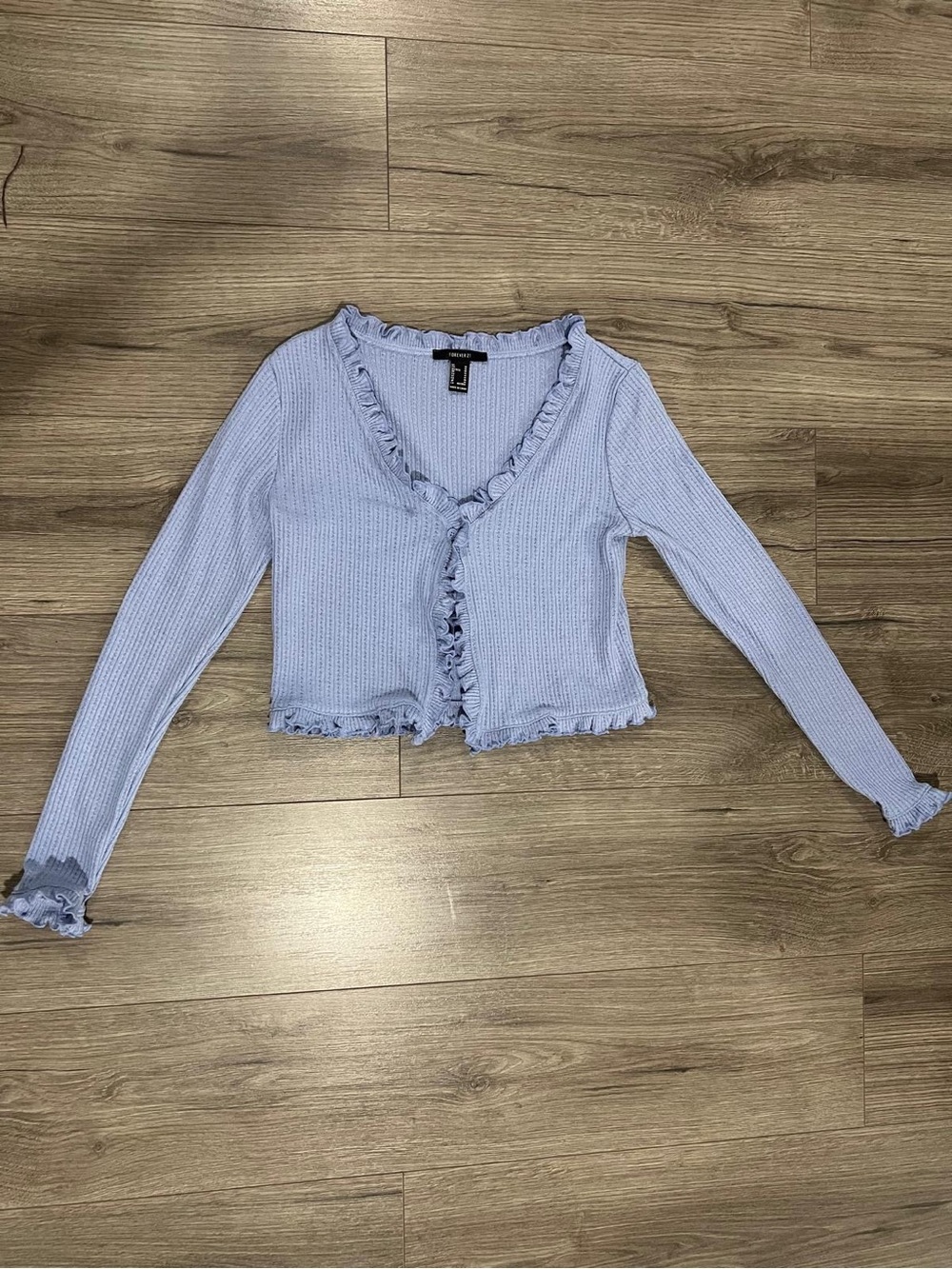 Forever 21 Blue Ruffle-Trim Cardigan